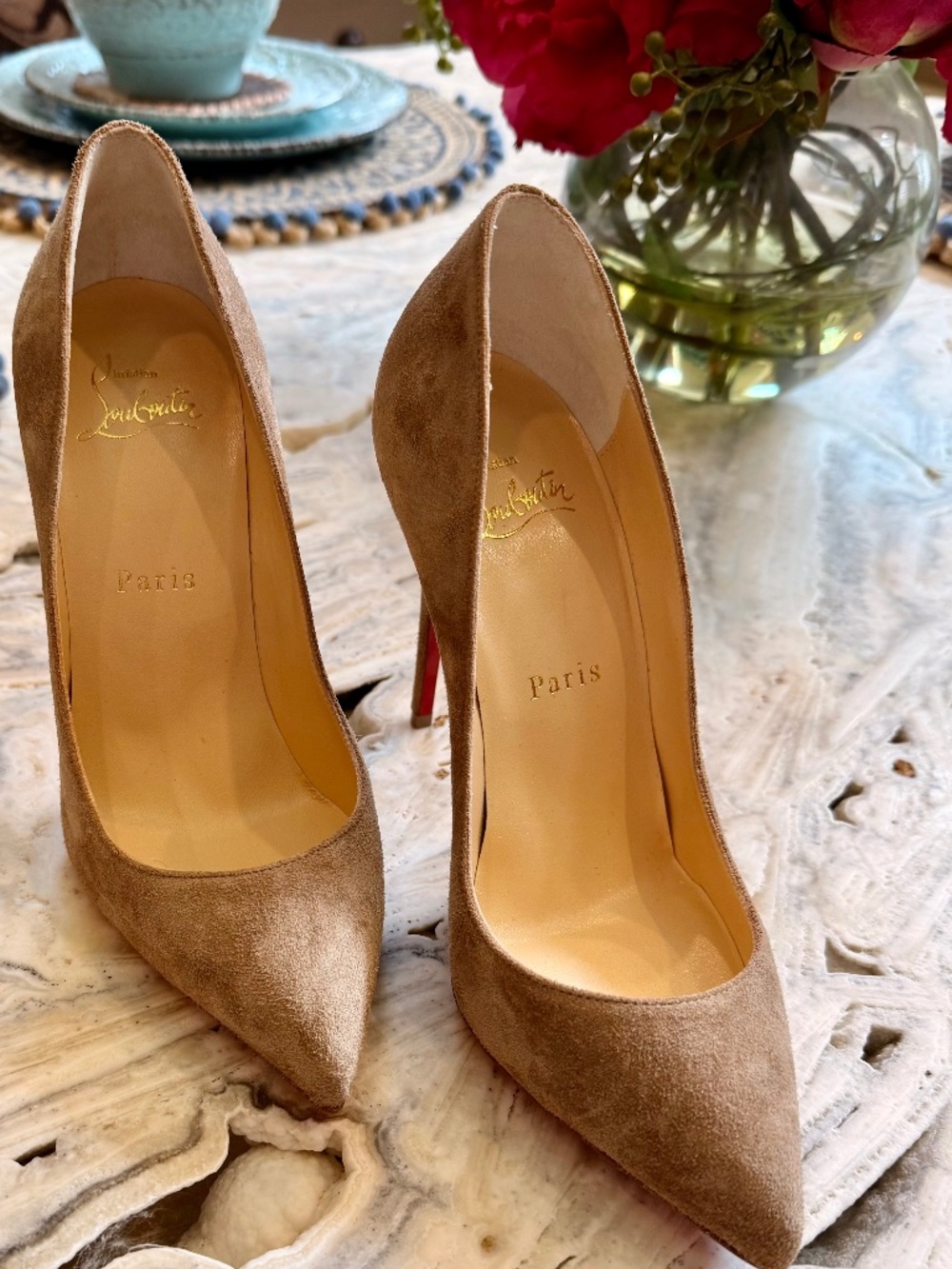 Christian Louboutin Suede/Calf Heels Nude